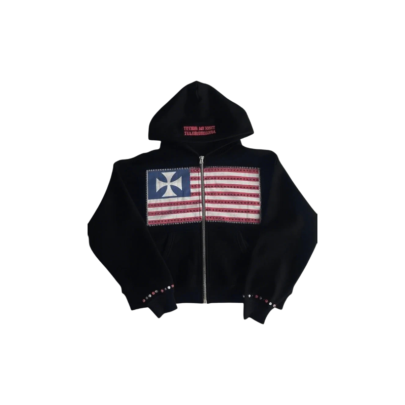 Rhinestone Flag Zip Up Hoodie