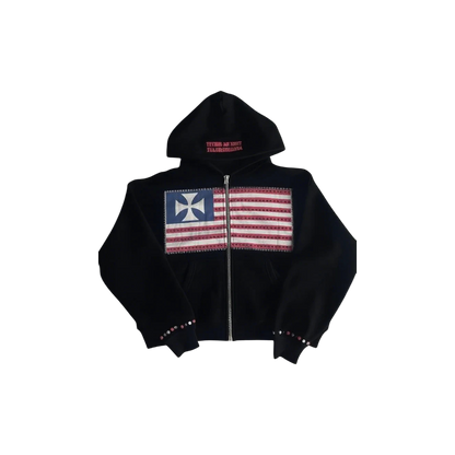 Rhinestone Flag Zip Up Hoodie